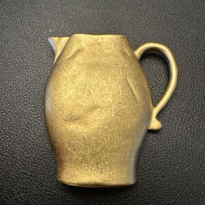 Vintage Vase Pin Brooch Brushed Gold Chunky Heavy Pitcher Matte 1980s